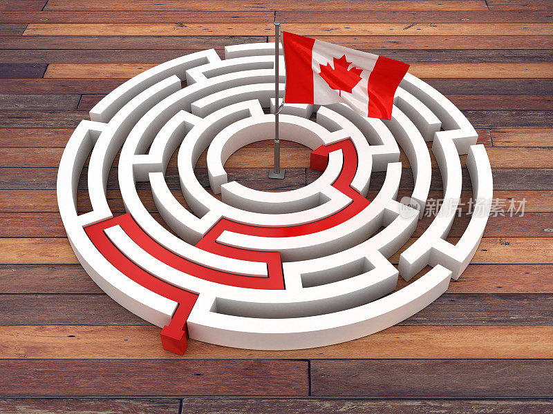 加拿大国旗在迷宫- 3D渲染